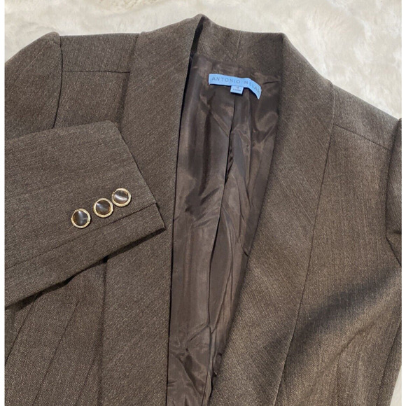 Antoni Melani Women's‎ Brown Wool Herringbone Jeweled Button Blazer Sz 4 - Picture 1 of 9